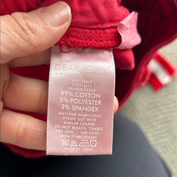 Dear John Red Denim Side Stripe Mini Skirt - Size 28 - Raw Hem & Stretch - Picture 6 of 8